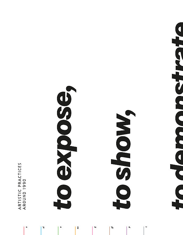 Cover of the publication  to expose, to show, to demonstrate, to inform, to offer - Artistic Practices around 19901990 