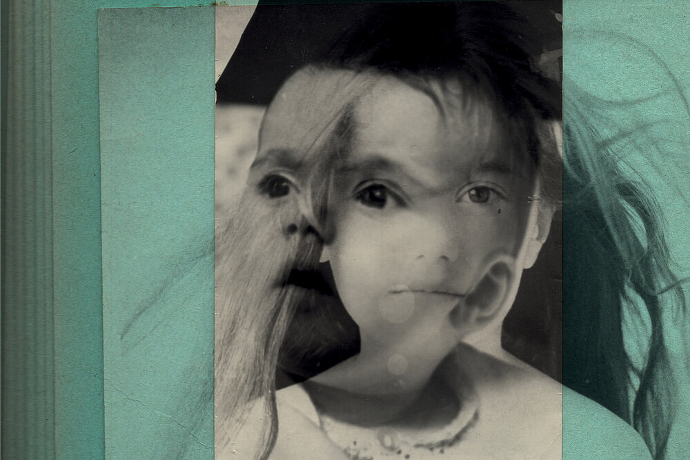 Tolia Astakhishvili, I would like to return and say I am back and it's nice on the other side, 2026, Collage mit Fotos von Maka Sanadze