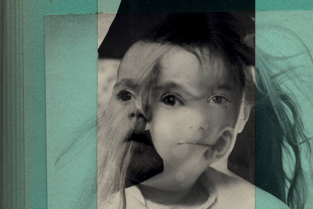 Tolia Astakhishvili, I would like to return and say I am back and it's nice on the other side, 2026, Collage mit Fotos von Maka Sanadze