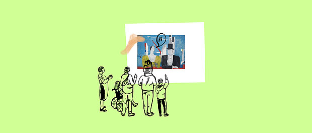 
            
                Illustration: Menschen betrachten gemeinsam ein Kunstwerk
            
        