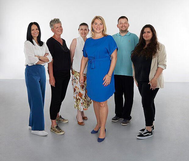 
            
                a group of people standing in front of a white wall: the finance team at mumok
            
        