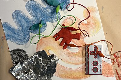 Utensilien aus dem Makey Makey Workshop im mumok
