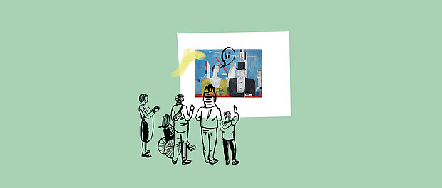 
            
                Illustration: Menschen betrachten gemeinsam ein Kunstwerk
            
        