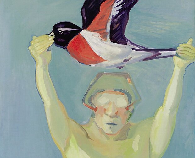 
            
                Maria Lassnig, Fliegen lernen, 1976
            
        