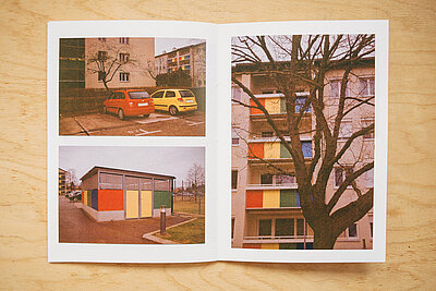 Vienna Zines: aufgeschlagenes Magazin mit Fotos von Gebäuden