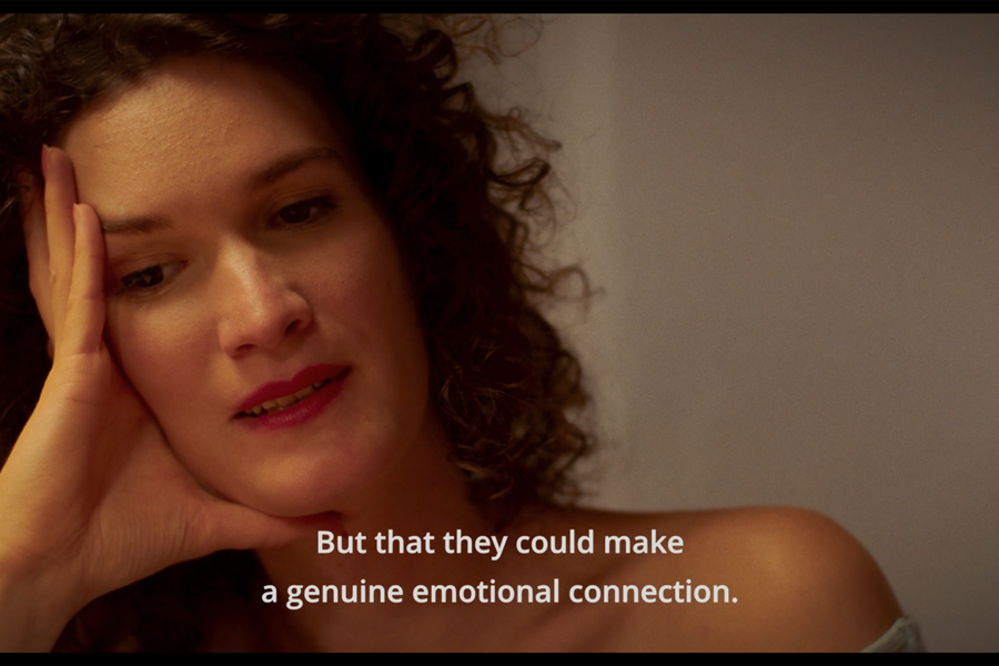 Isa Schieche The Räuberinnen, 2023: film still with the subtitle “But that they could make a genuine emotional connection”